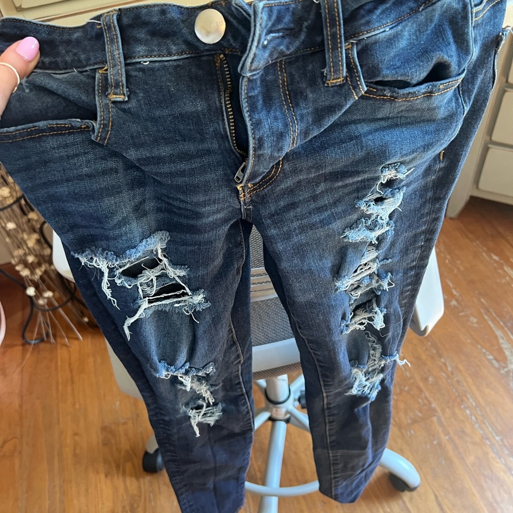 American Eagle Outfitters Blue Jeggings Distressed Style
